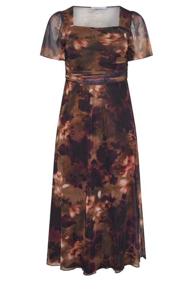 Yours Yours Women's Floral Square Neck Maxi Dress in Dark Brown - 2
