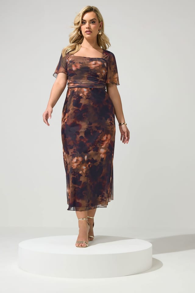 Yours Yours Women's Floral Square Neck Maxi Dress in Dark Brown - 3