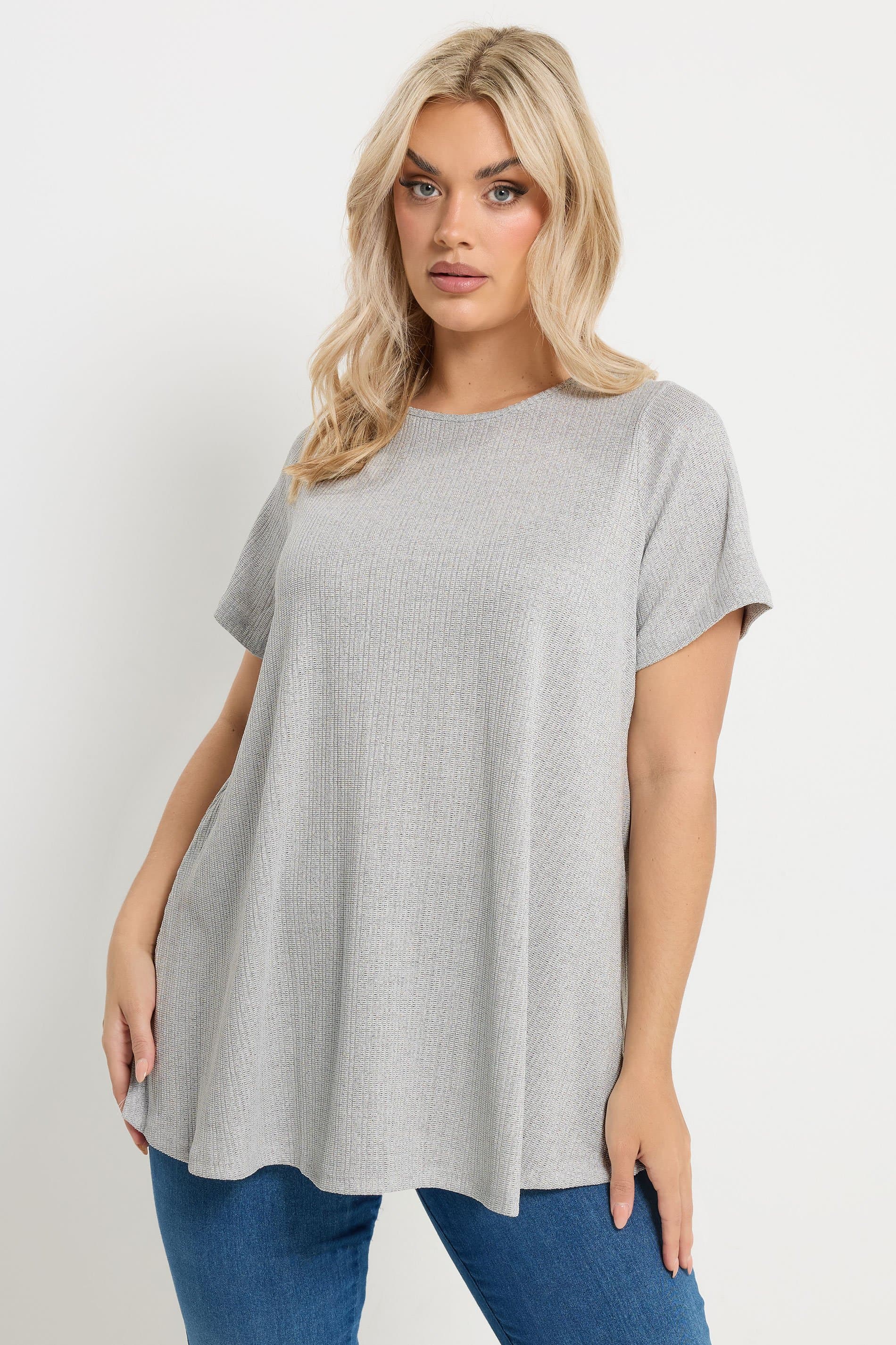 Yours Plus Size Grey Soft Touch Ribbed Top