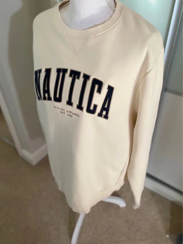 Nautica Nautica Oversized Cream Sweatshirt Embroidered Logo