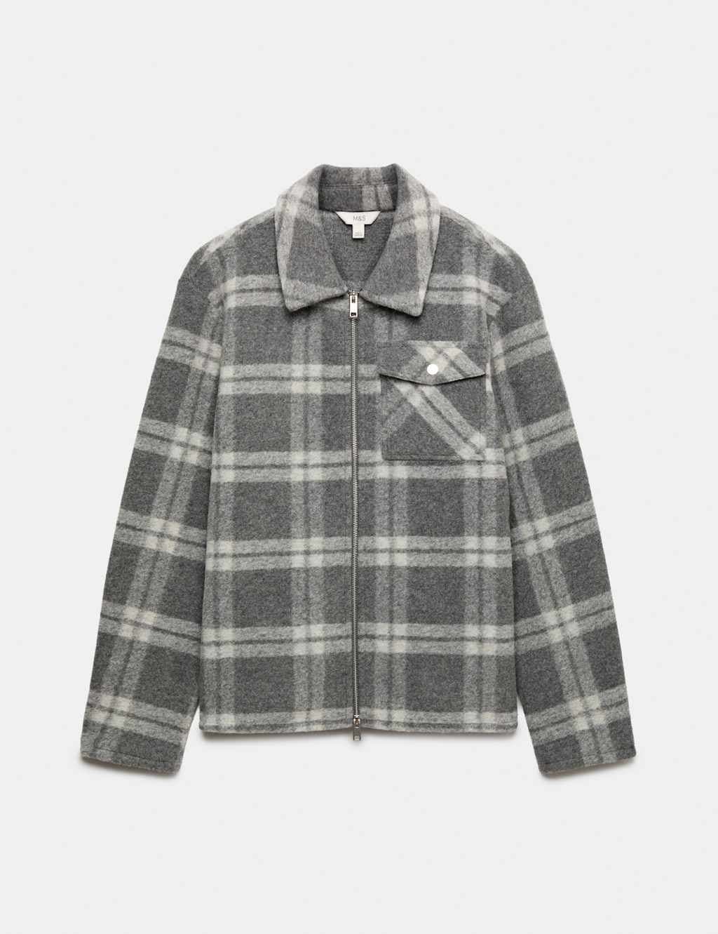 Marks & Spencer M&S Wool Blend Fleece Check Overshirt Metal