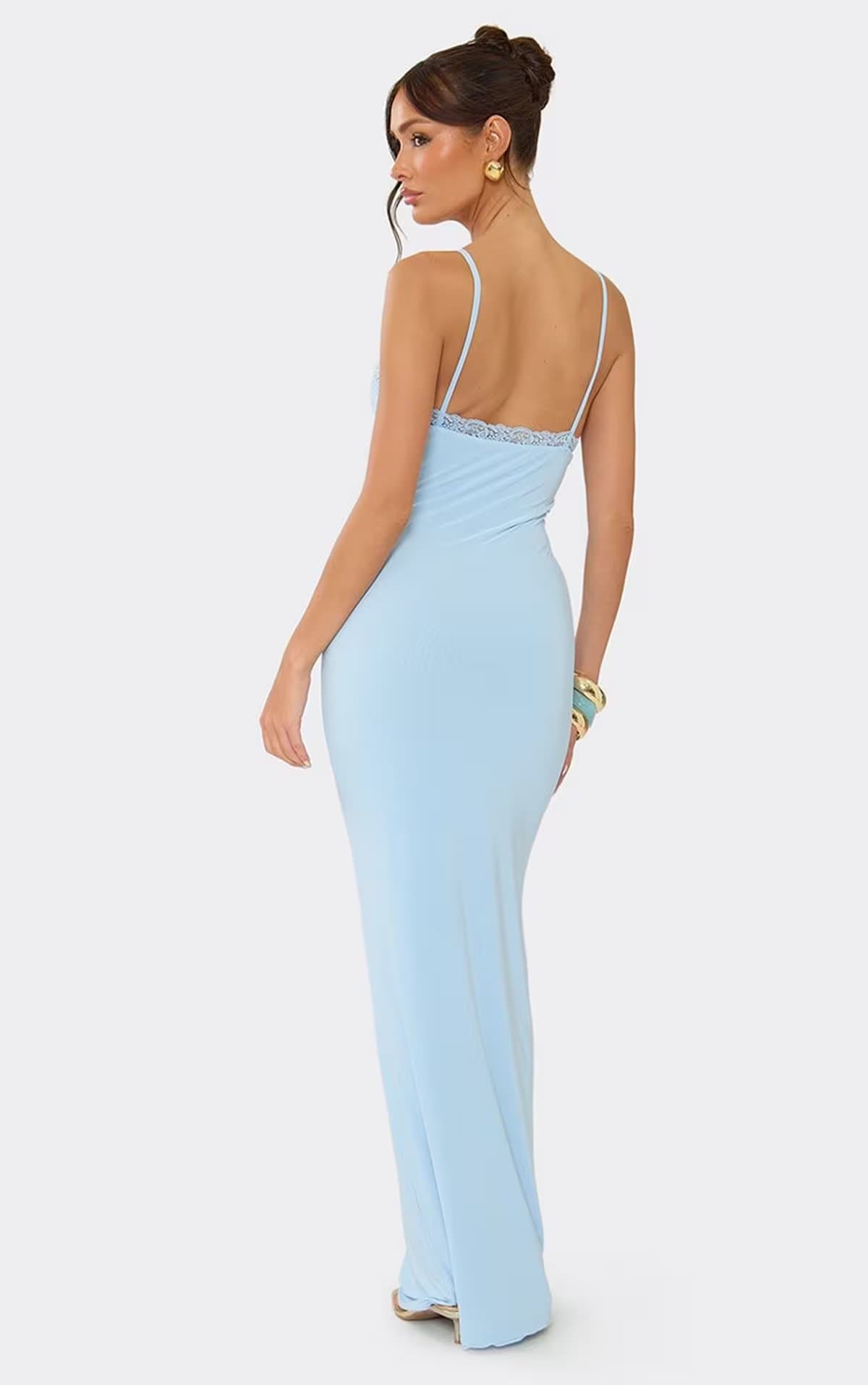 EGO Scoop Neck Lace Trim Strappy Maxi Dress In Blue., Women's Size UK 6