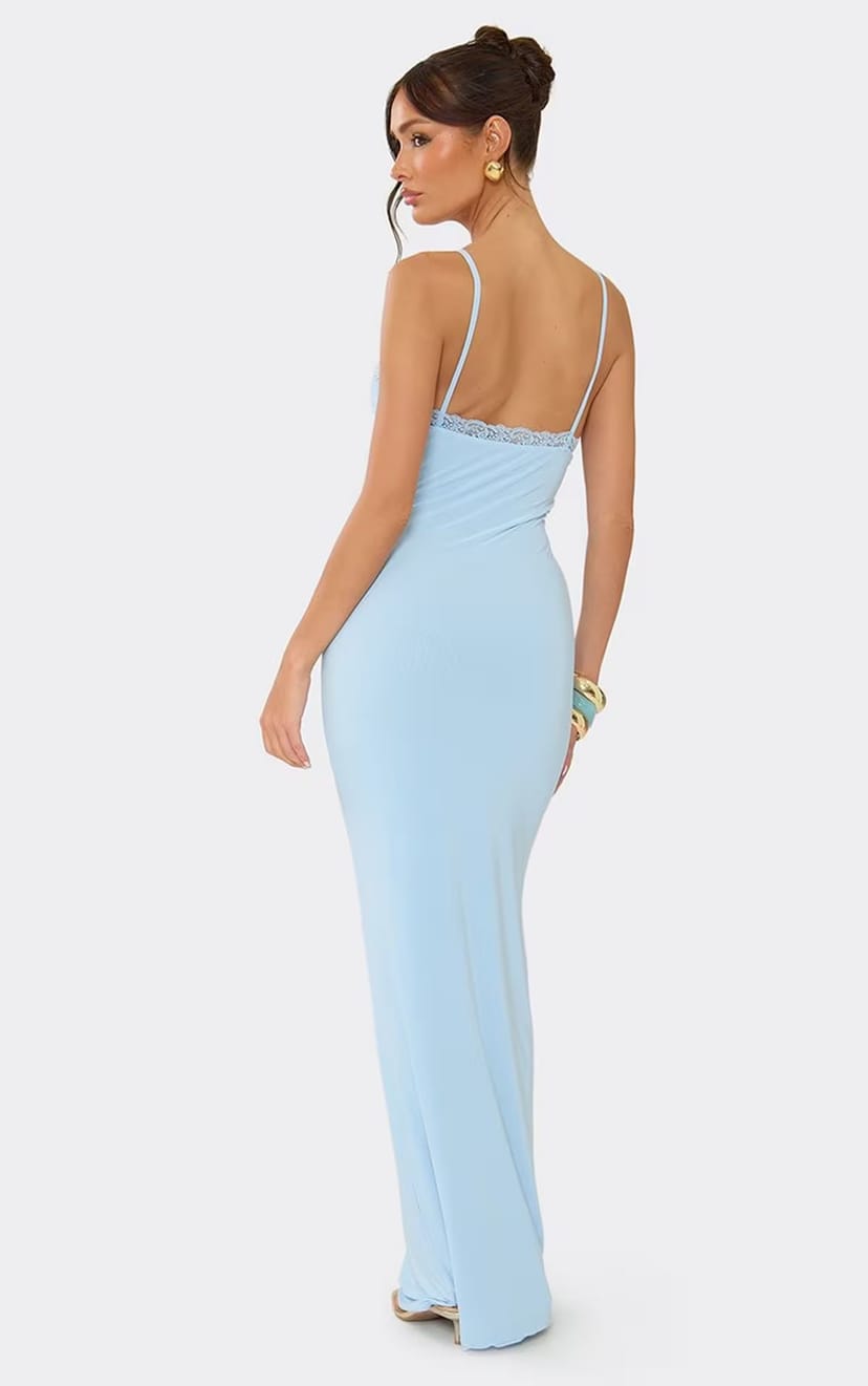 EGO Scoop Neck Lace Trim Strappy Maxi Dress In Blue., Women's Size UK 6 - 1