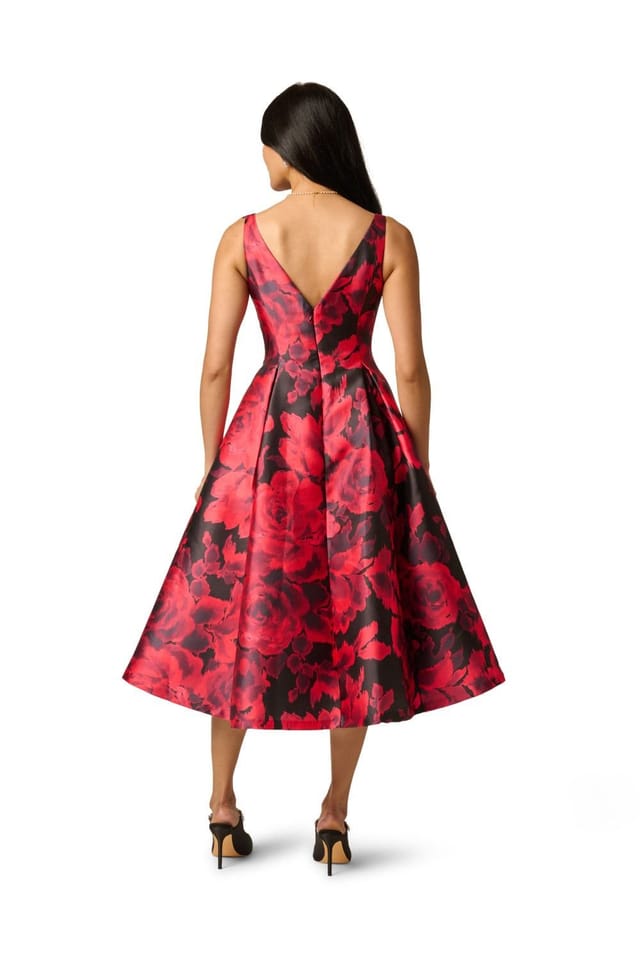 Adrianna Papell Adrianna Papell Women's Boat Neck Printed Tea Dress in Red - 3