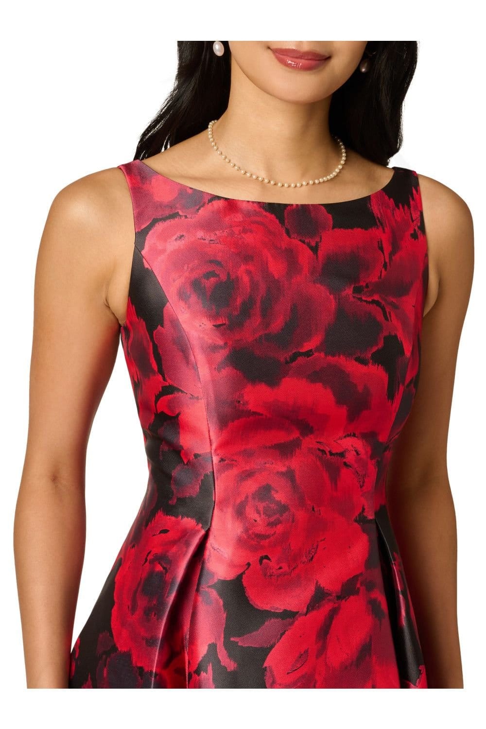 Adrianna Papell Adrianna Papell Women's Boat Neck Printed Tea Dress in Red - 4