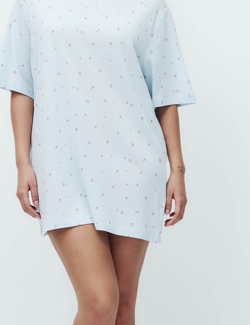 Marks & Spencer M&S Cotton Modal Printed Relaxed Nightie Light Blue Mix