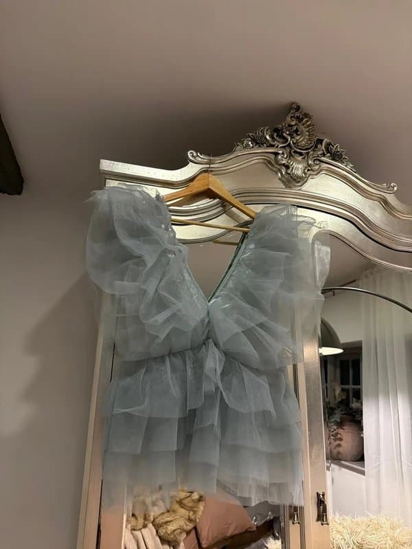 ASOS ASOS luxe pale blue ruffle top size16uk