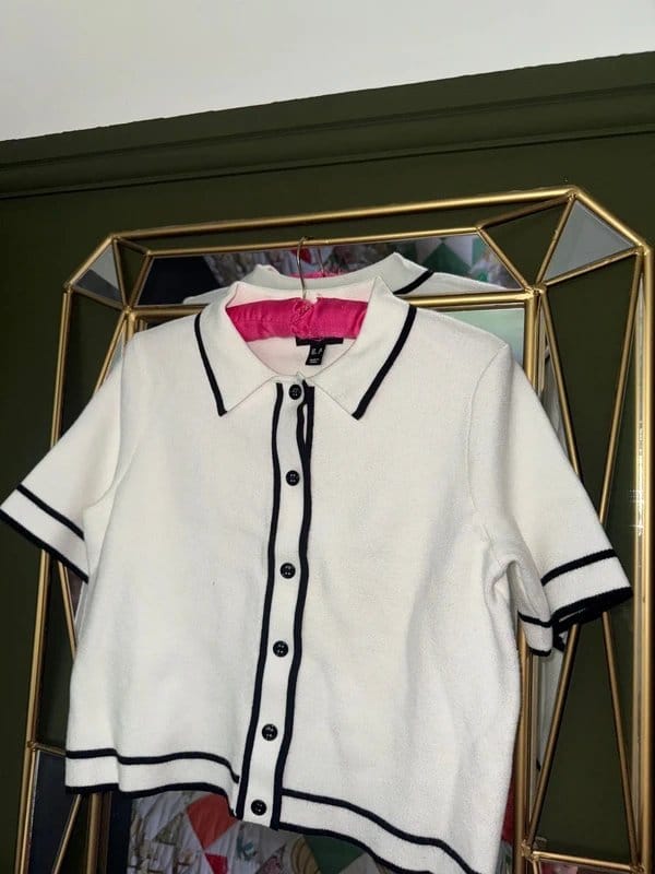 New Look White Knit T-shirt With Contrasting Black Trim