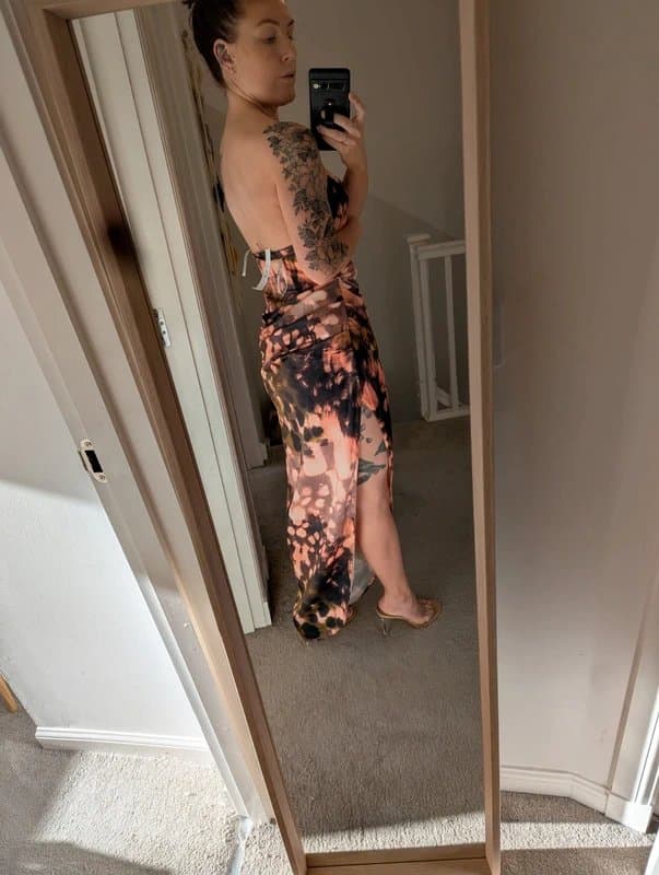 ASOS ASOS boned bandeau dress. Drape leg slit. Abstract marble print. Size 8