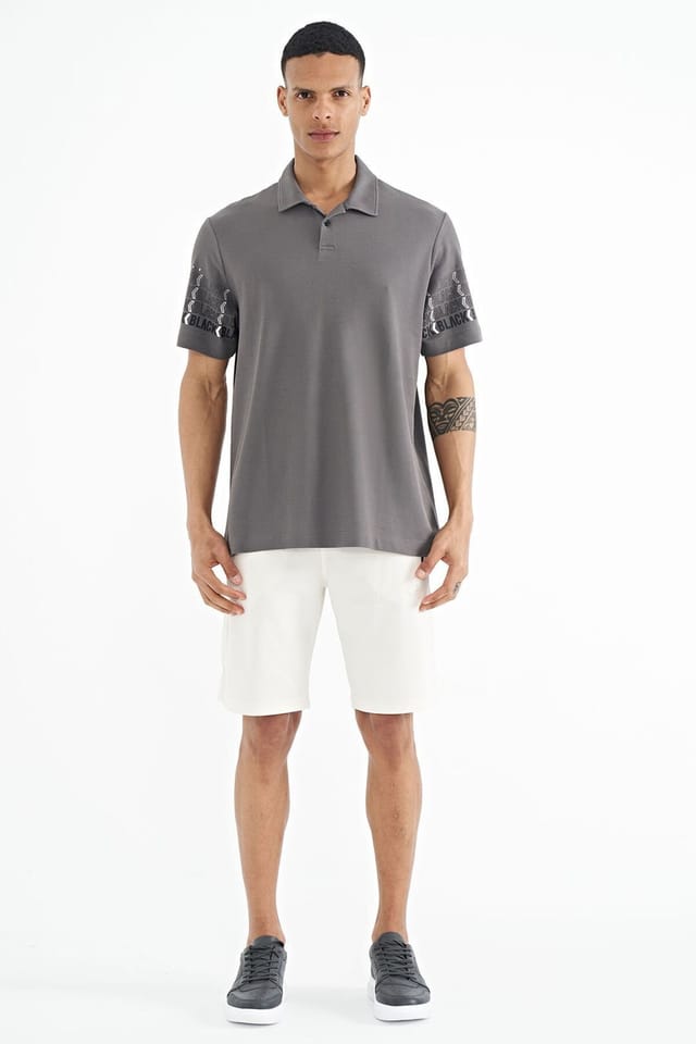Tommy Life Tommy Life Men's Printed Polo Collar T-Shirt in Charcoal - 2