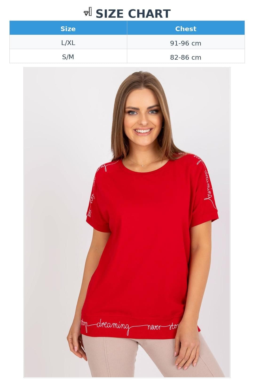 Love Lace Love Lace Women's Short Sleeve Round Neck Blouse with Trim in Red - 4