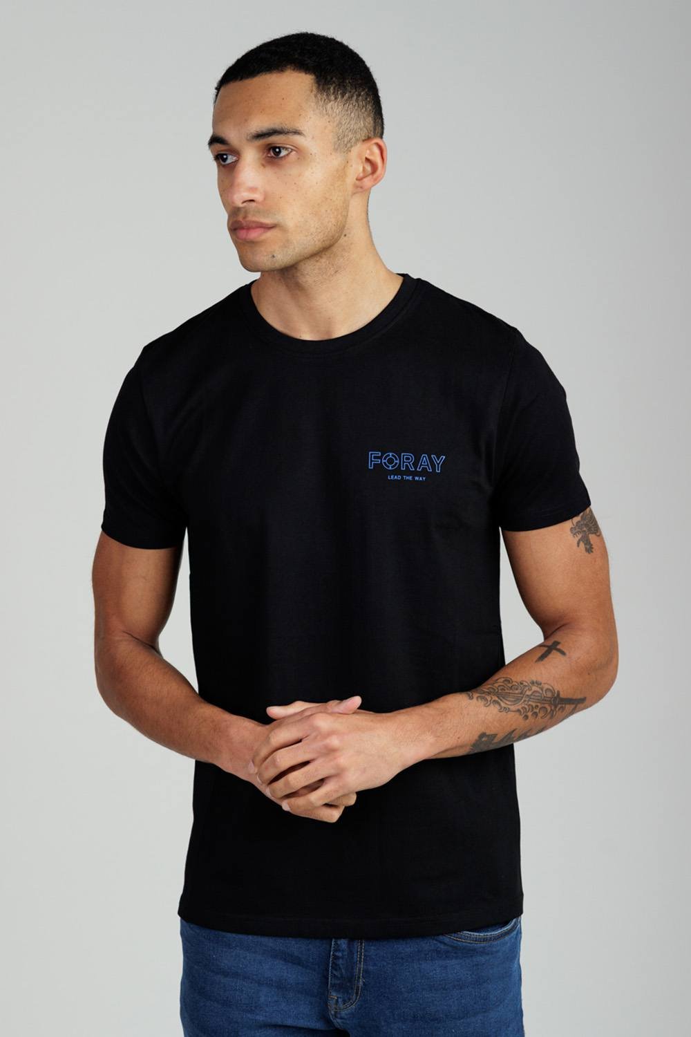 Foray Foray Men's Short Sleeve Cotton Crew Neck Logo T-Shirt in Black - 3