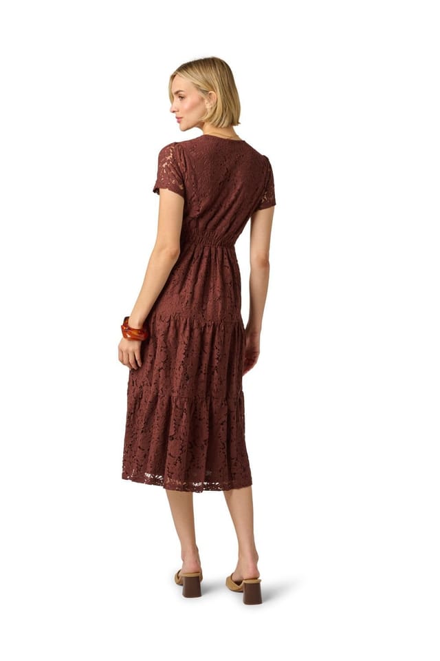 Adrianna Papell Adrianna Papell Women's Lace Tiered Midi Dress in Brown - 3