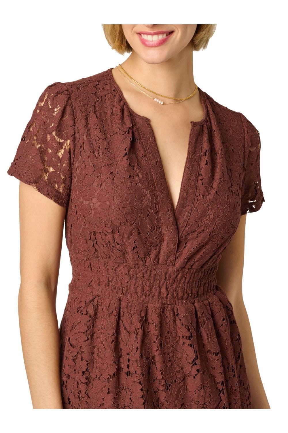 Adrianna Papell Adrianna Papell Women's Lace Tiered Midi Dress in Brown - 4