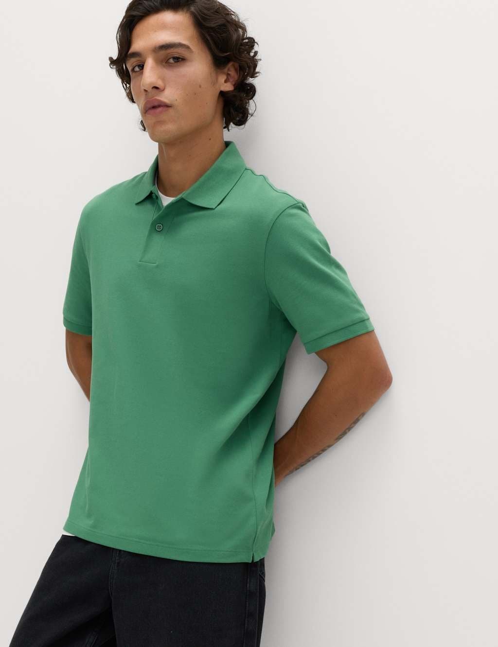 Marks & Spencer M&S Emerald Cotton Pique Polo Shirt Regular Fit