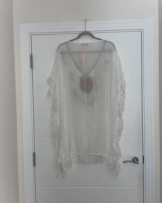 Finovas White Colourful Pom Pom Embroidered Beach Cover Up One Size Plus Summer Beach Pretty crochet