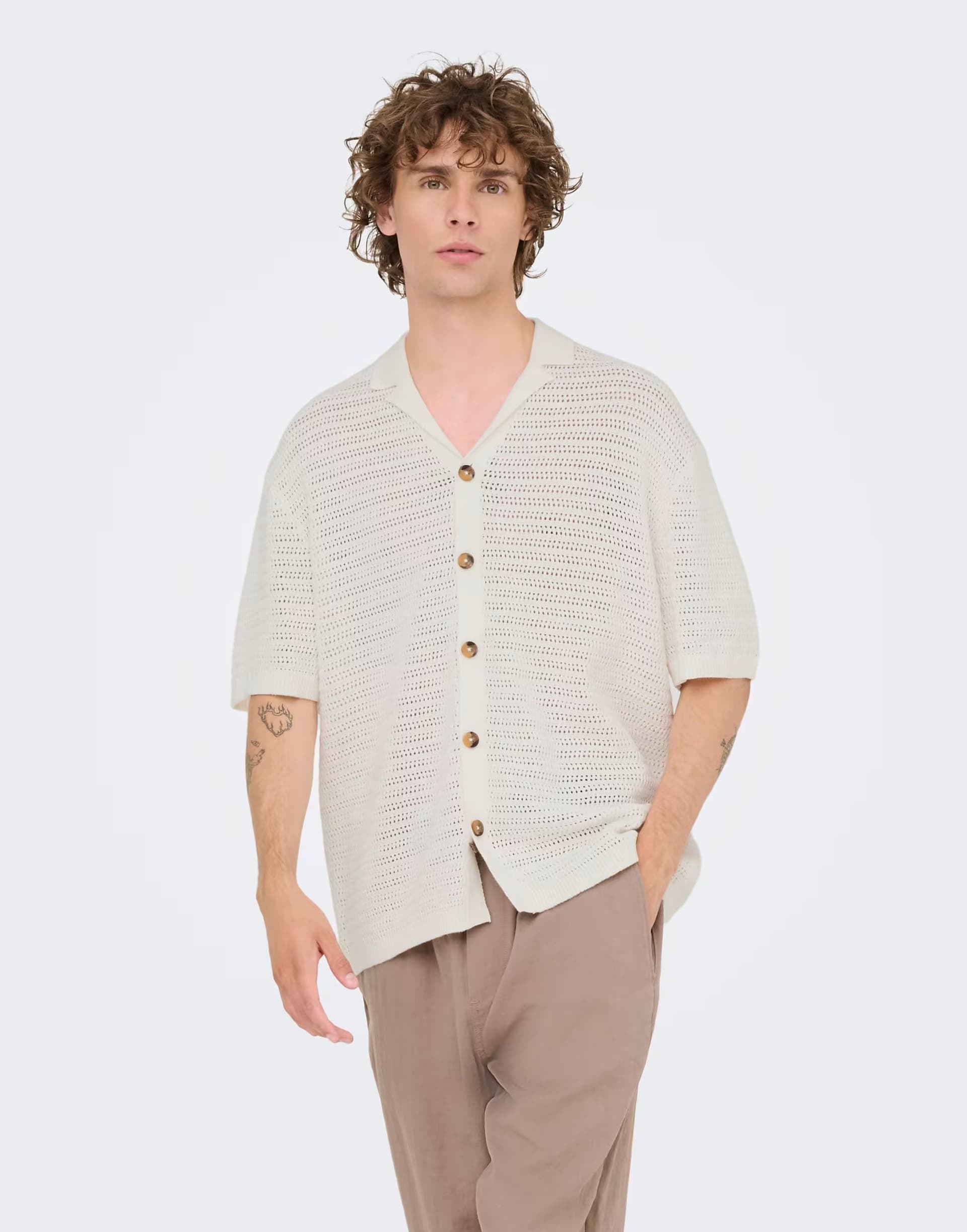 ASOS ASOS Only & Sons Knit V-Neck Jumper in Cloud Dancer