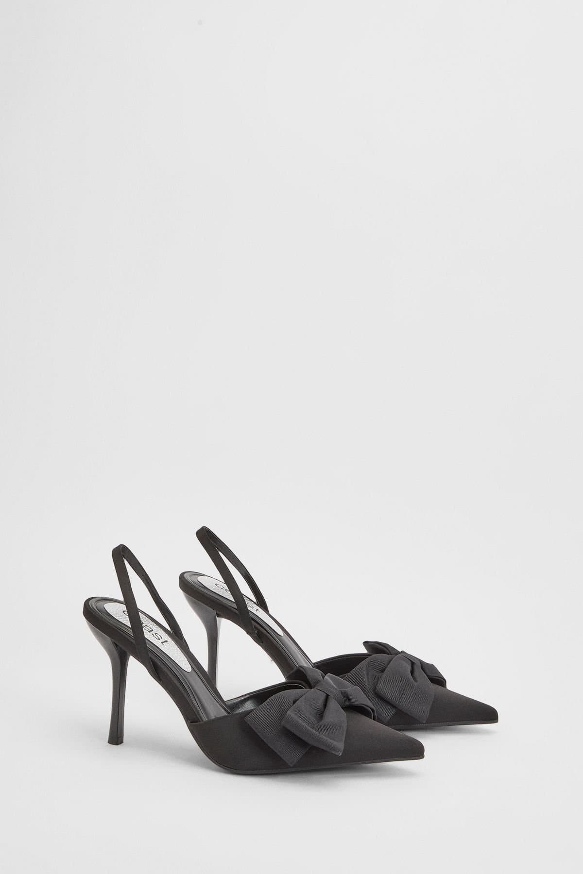 Coast Coast Black Faux Leather Bow Detail Court Shoes