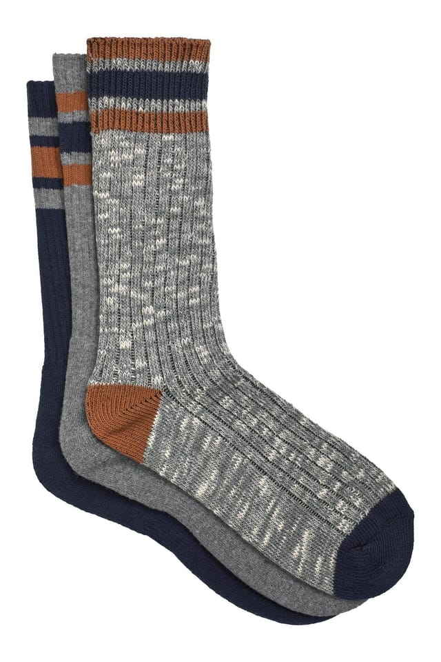 Weird Fish Weird Fish Men's Fernvale Striped Boot Sock 3pk in Navy - 2