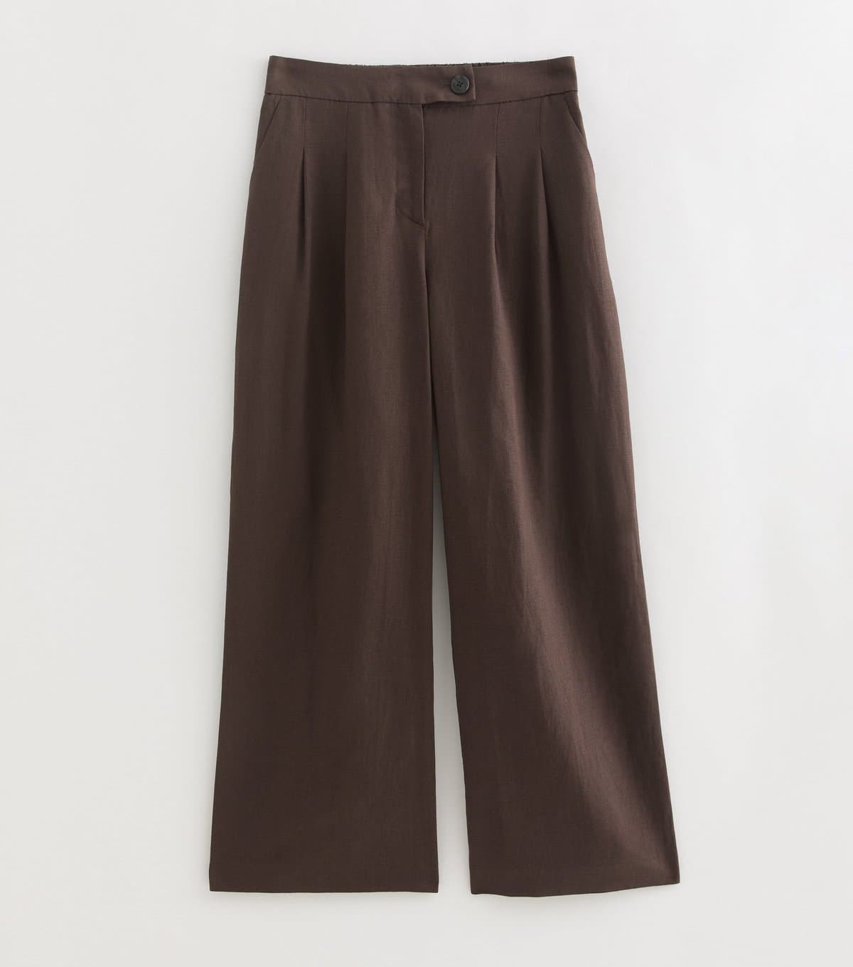 New Look Women's Petite Brown Linen Rich Tailored Trousers New Look