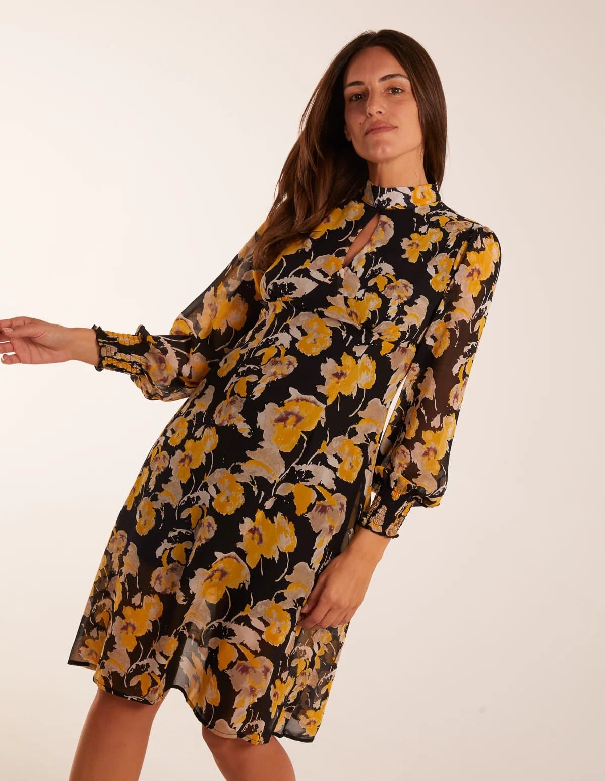 Blue Vanilla Keyhole High Neck Dress