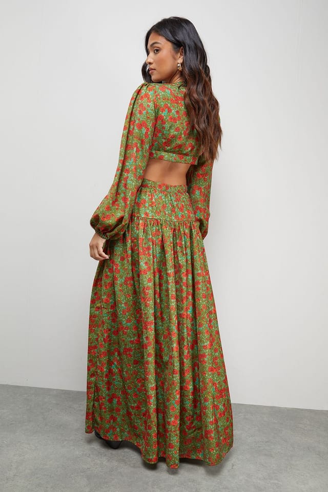 Warehouse Warehouse Women's Petite Premium Satin Open Back Maxi Dress in Olive - 3