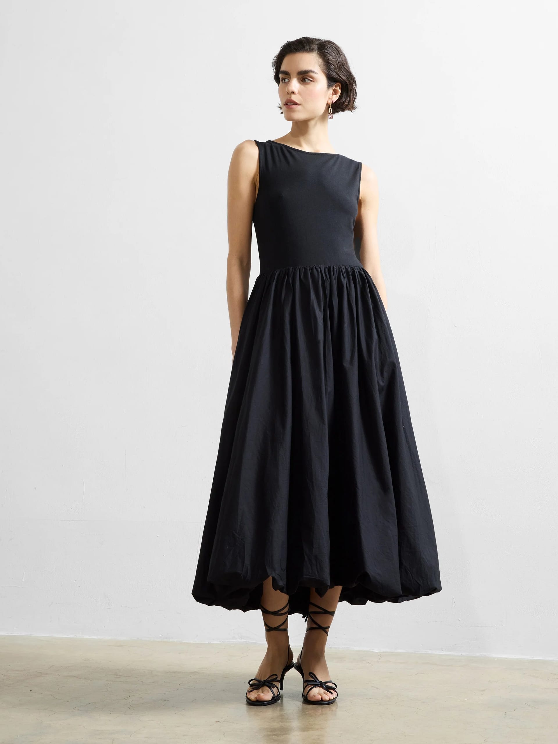 French Connection Black Jersey Bubble Hem Midi Dress