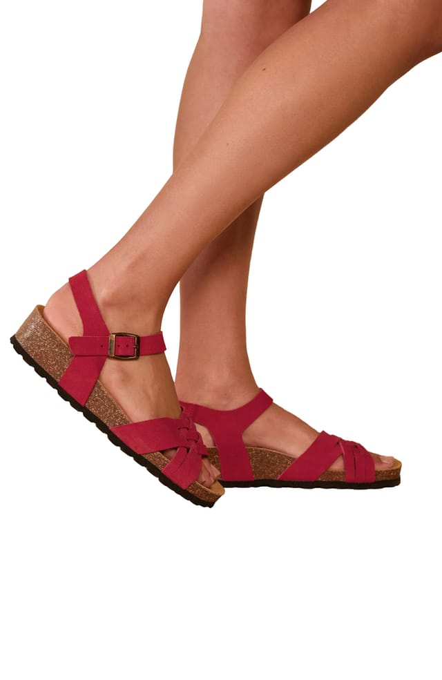 Celtic & Co Celtic & Co Women's Woven Detail Low Wedge Leather Sandal in Dark Red - 2