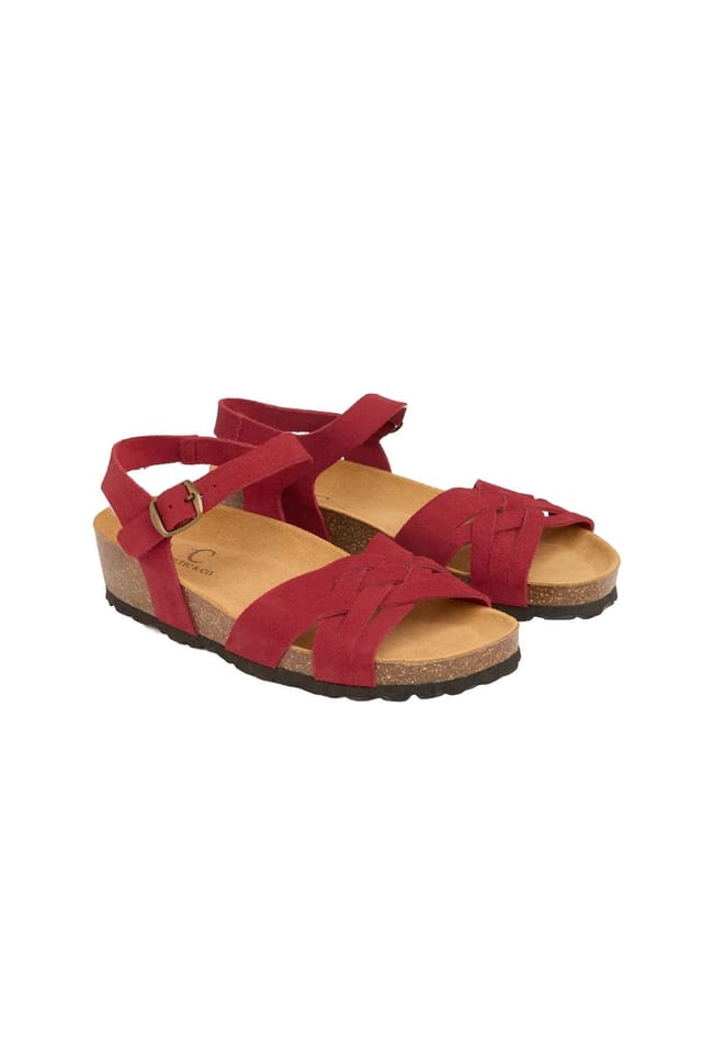 Celtic & Co Celtic & Co Women's Woven Detail Low Wedge Leather Sandal in Dark Red - 3