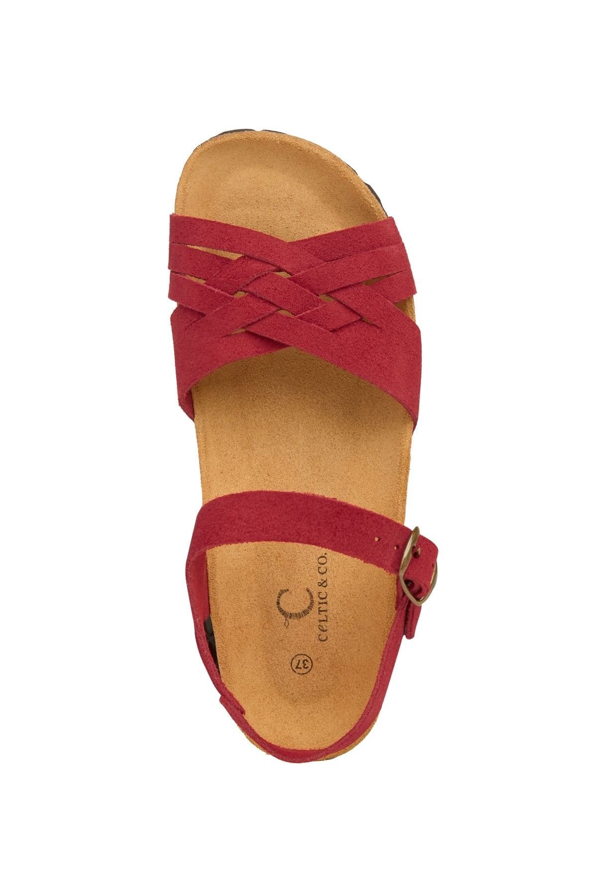Celtic & Co Celtic & Co Women's Woven Detail Low Wedge Leather Sandal in Dark Red - 4