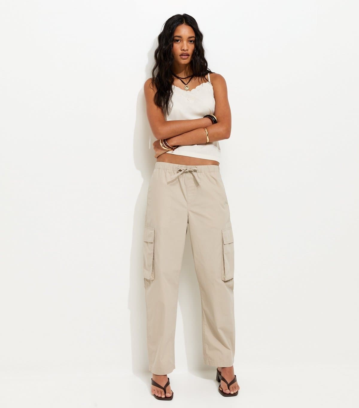 New Look Women's Stone Barrel Leg Utility Cargo Trousers New Look