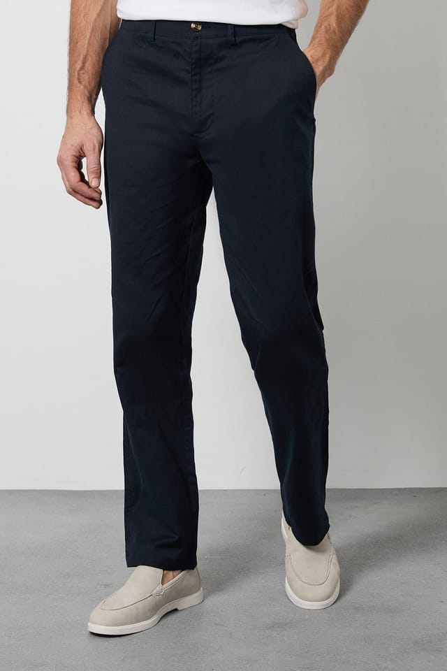 Debenhams Debenhams Men's Navy Cotton Linen Blend Chino Trousers - 2