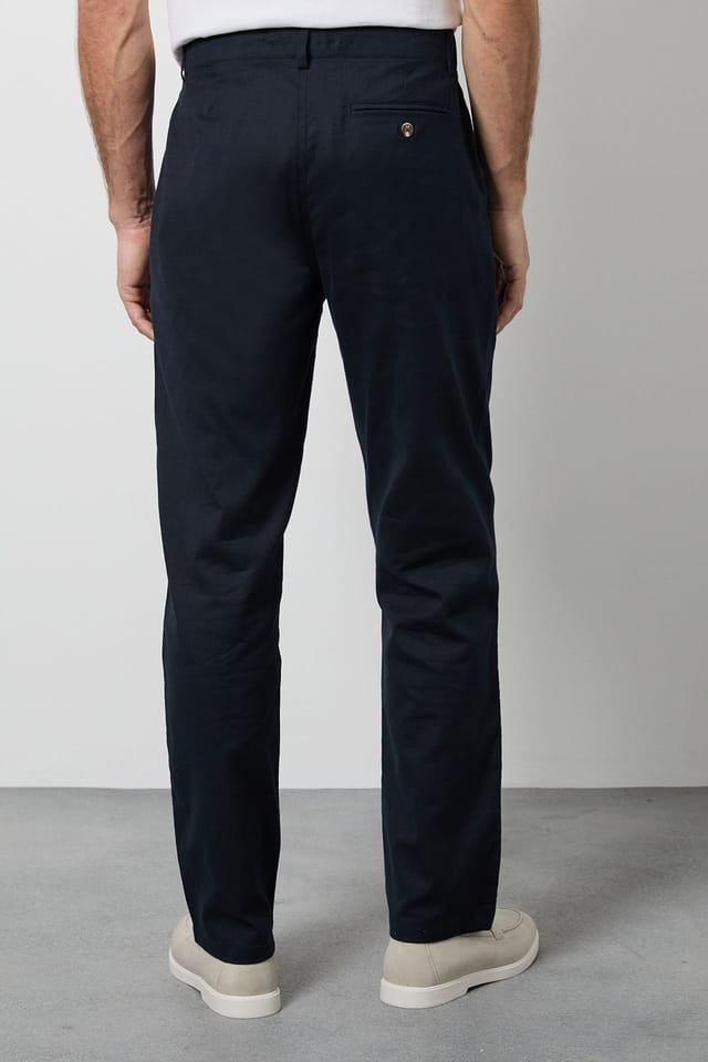 Debenhams Debenhams Men's Navy Cotton Linen Blend Chino Trousers - 3