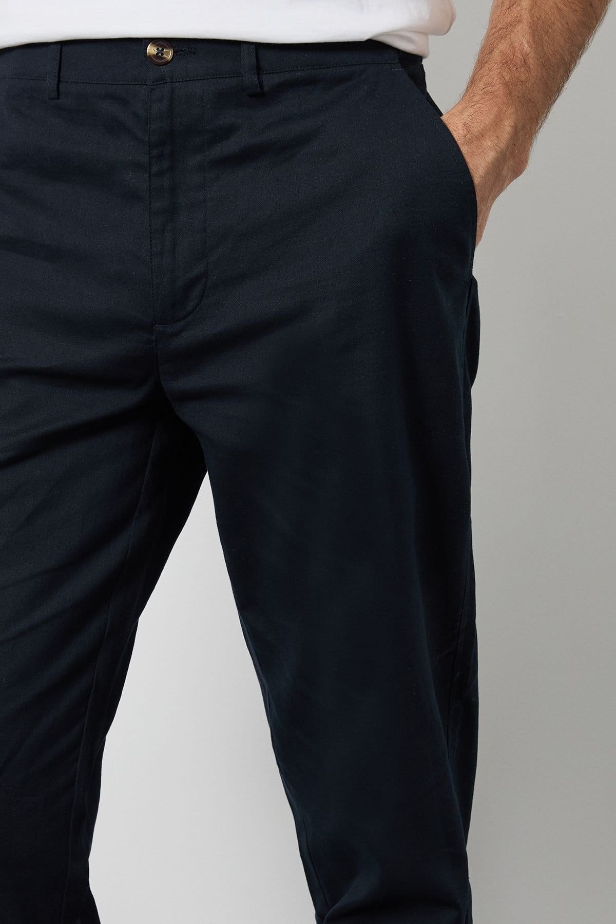 Debenhams Debenhams Men's Navy Cotton Linen Blend Chino Trousers - 4