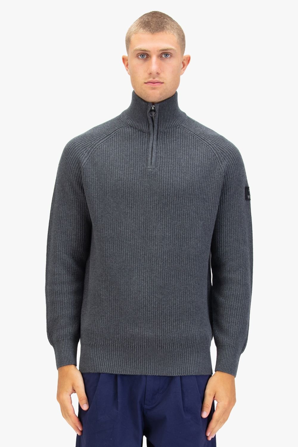 Luke 1977 Luke 1977 Men's Watton Plated Quarter Zip Knit Jumper in Charcoal - 1