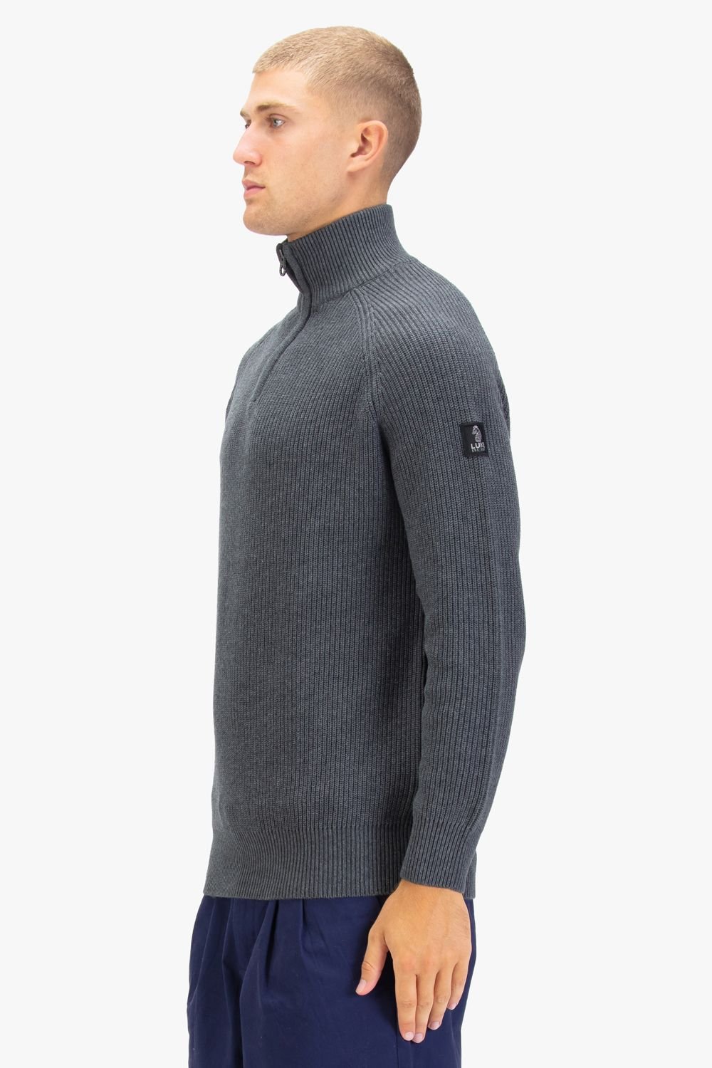 Luke 1977 Luke 1977 Men's Watton Plated Quarter Zip Knit Jumper in Charcoal - 3