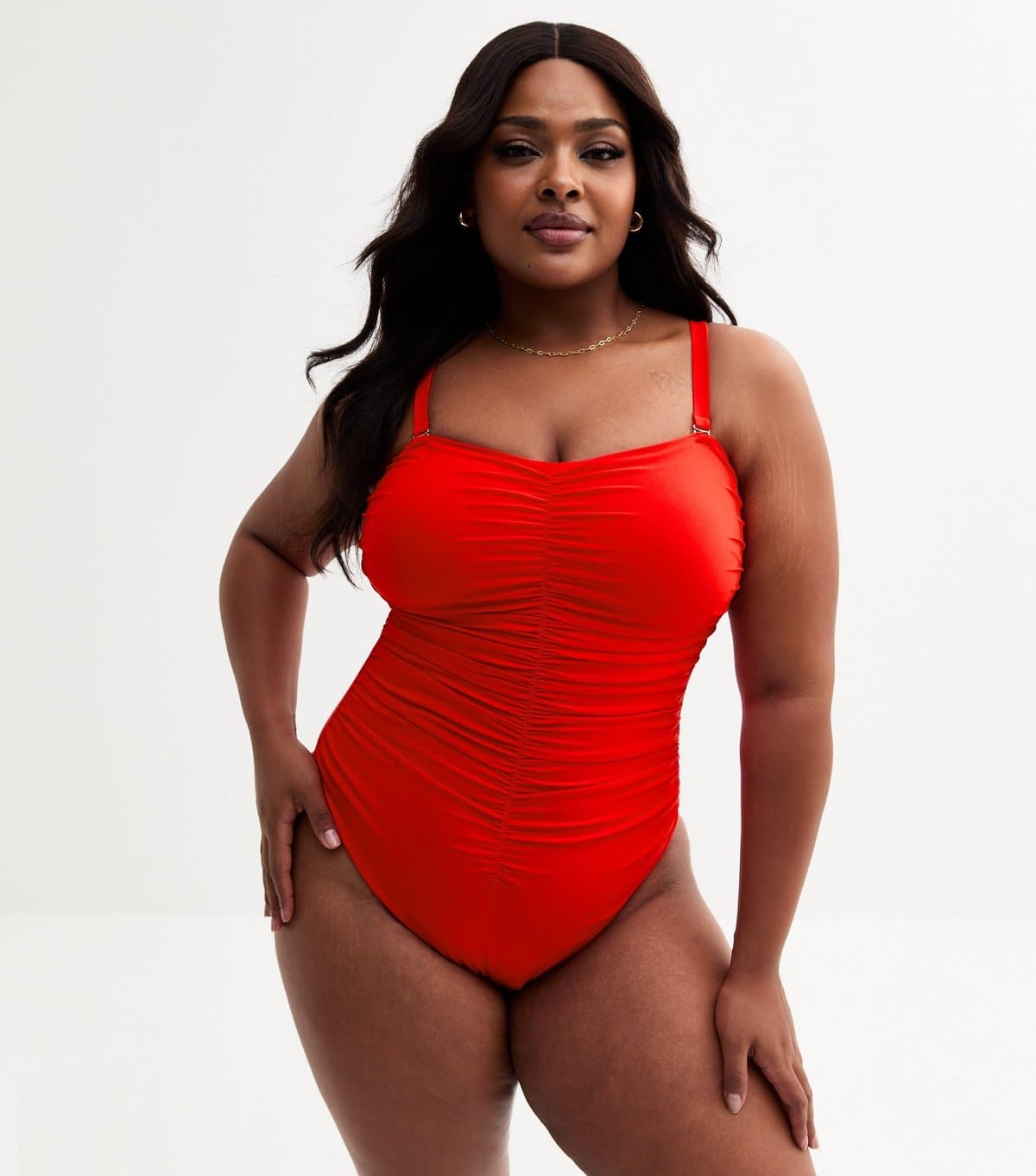 New Look Women's Plus Size Red Ruched Swimsuit Curves New Look