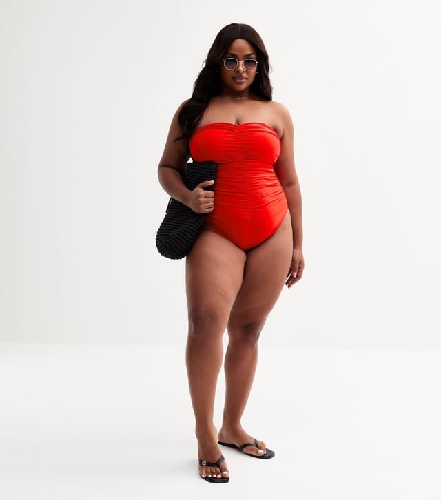 New Look Women's Plus Size Red Ruched Swimsuit Curves New Look - 3