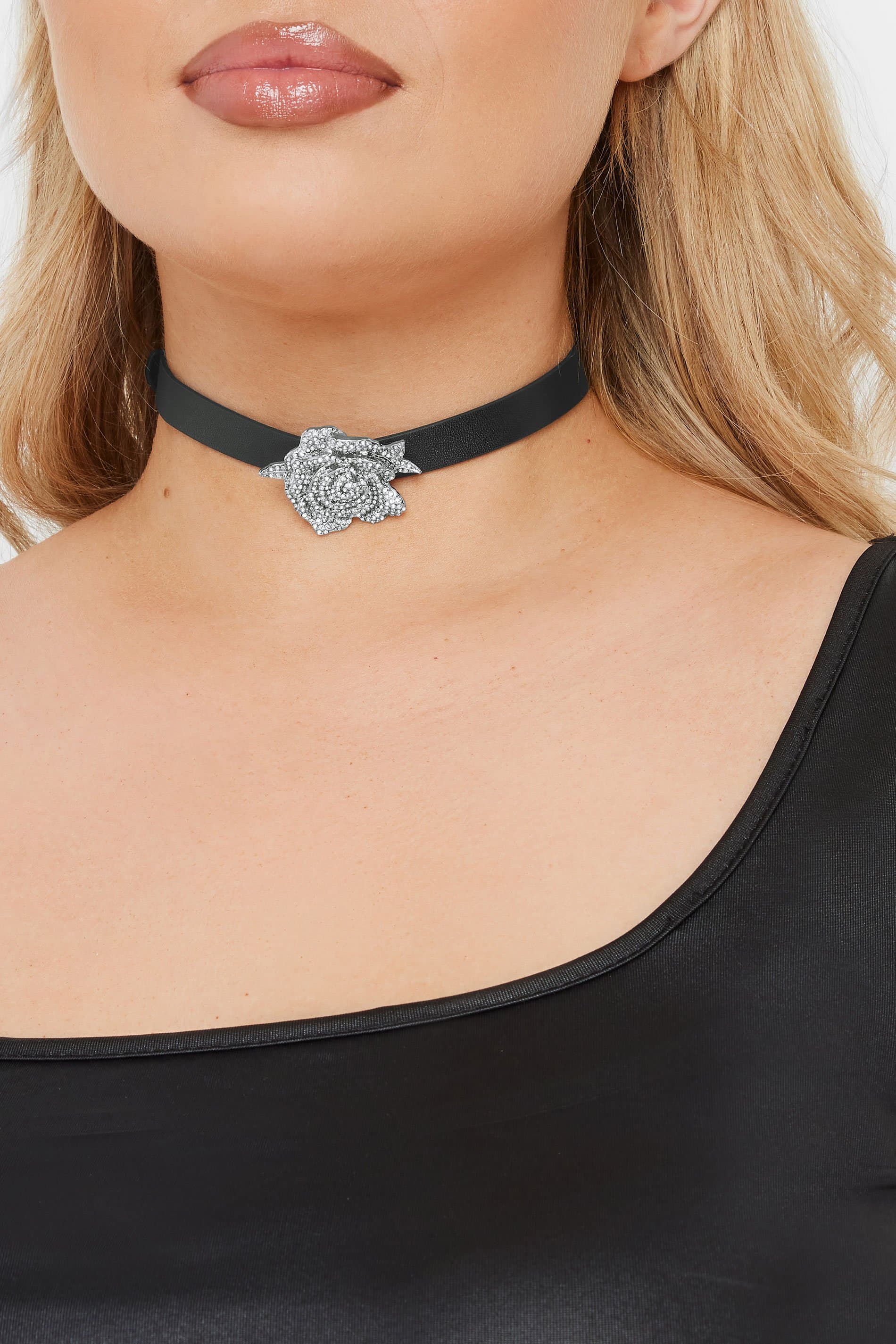 Yours Silver Tone Floral Diamante Choker Necklace