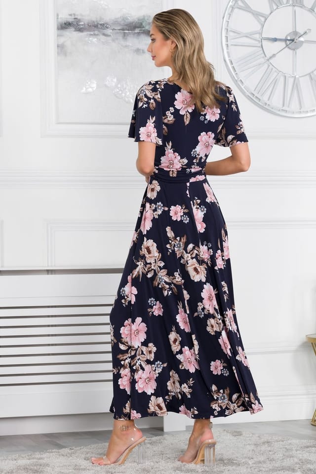 Jolie Moi Jolie Moi Women's Hailey Jersey Angel Sleeve Maxi Dress in Navy - 2