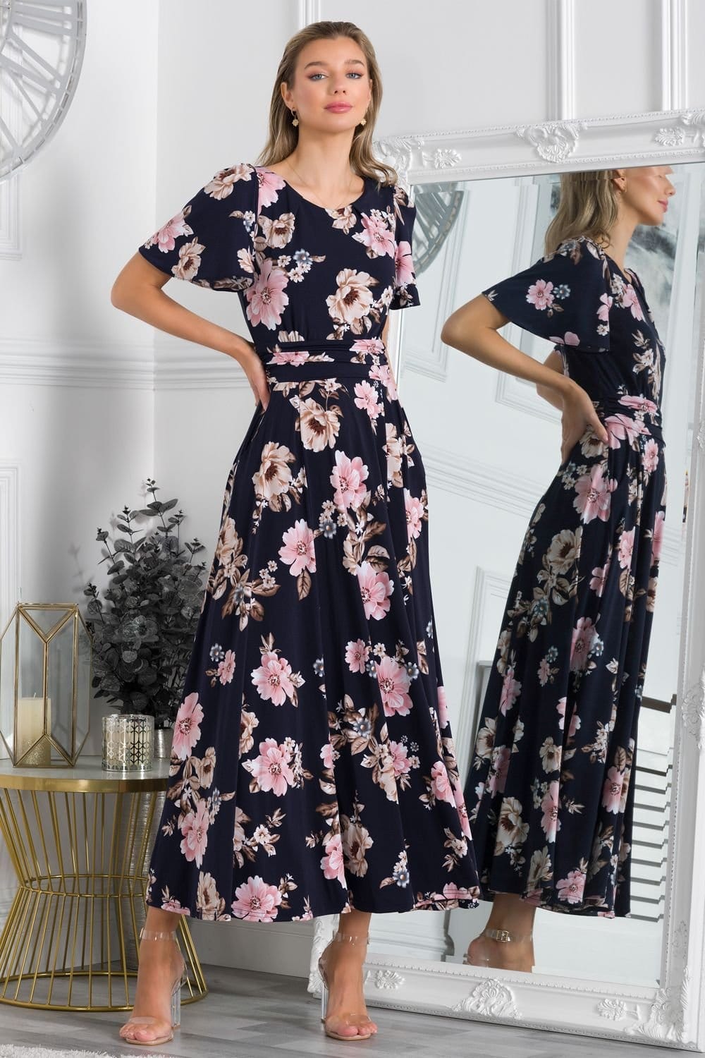 Jolie Moi Jolie Moi Women's Hailey Jersey Angel Sleeve Maxi Dress in Navy - 4