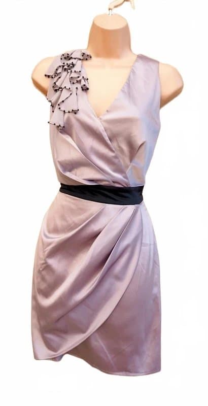 Next Next taupe silver grey satin wrap bodycon beaded ruffle party dress 8 s
