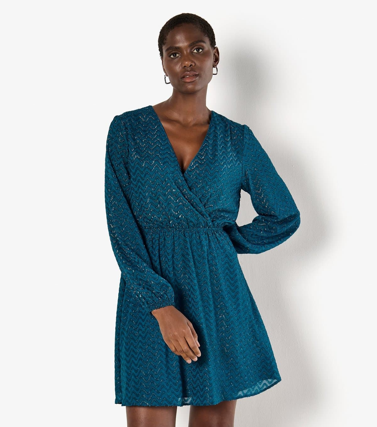 Apricot Women's Blue Jacquard Wrap Mini Dress Apricot New Look