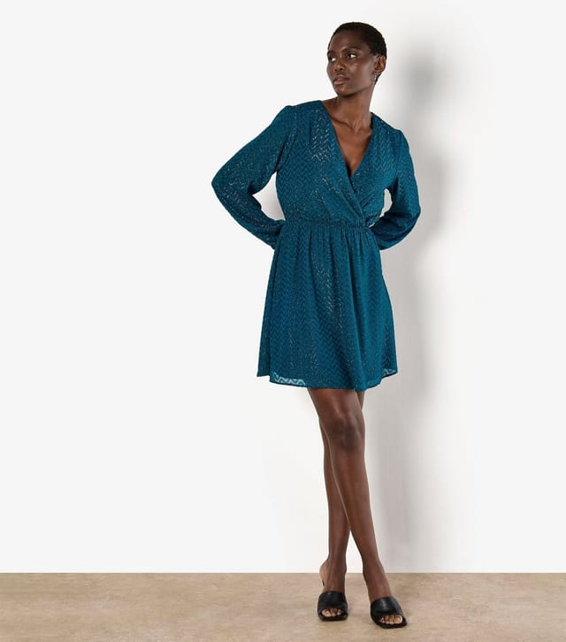 Apricot Women's Blue Jacquard Wrap Mini Dress Apricot New Look - 2