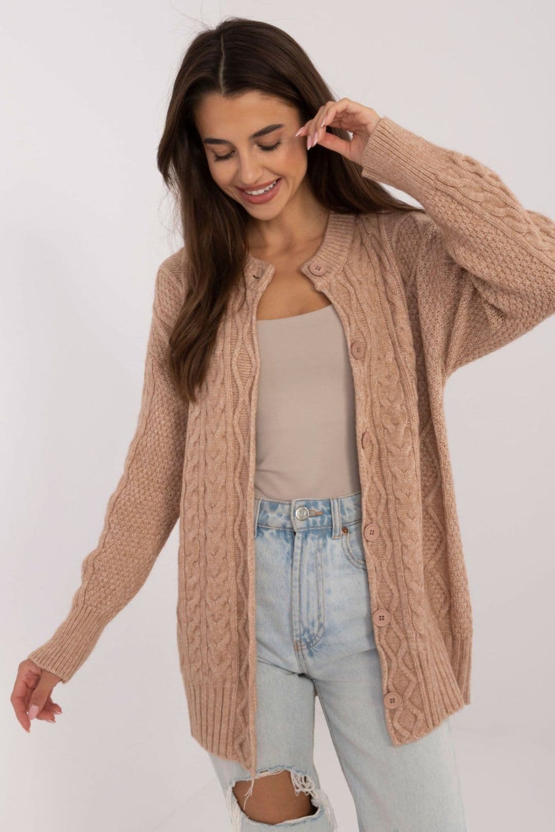 Love Lace Camel Acrylic Blend Cardigan Sweater