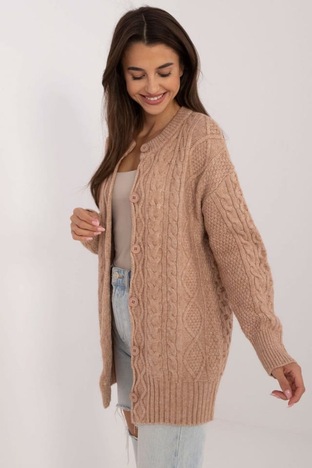 Love Lace Love Lace Women's Acrylic Blend Button Up Textured Cardigan Sweater in Camel - 2