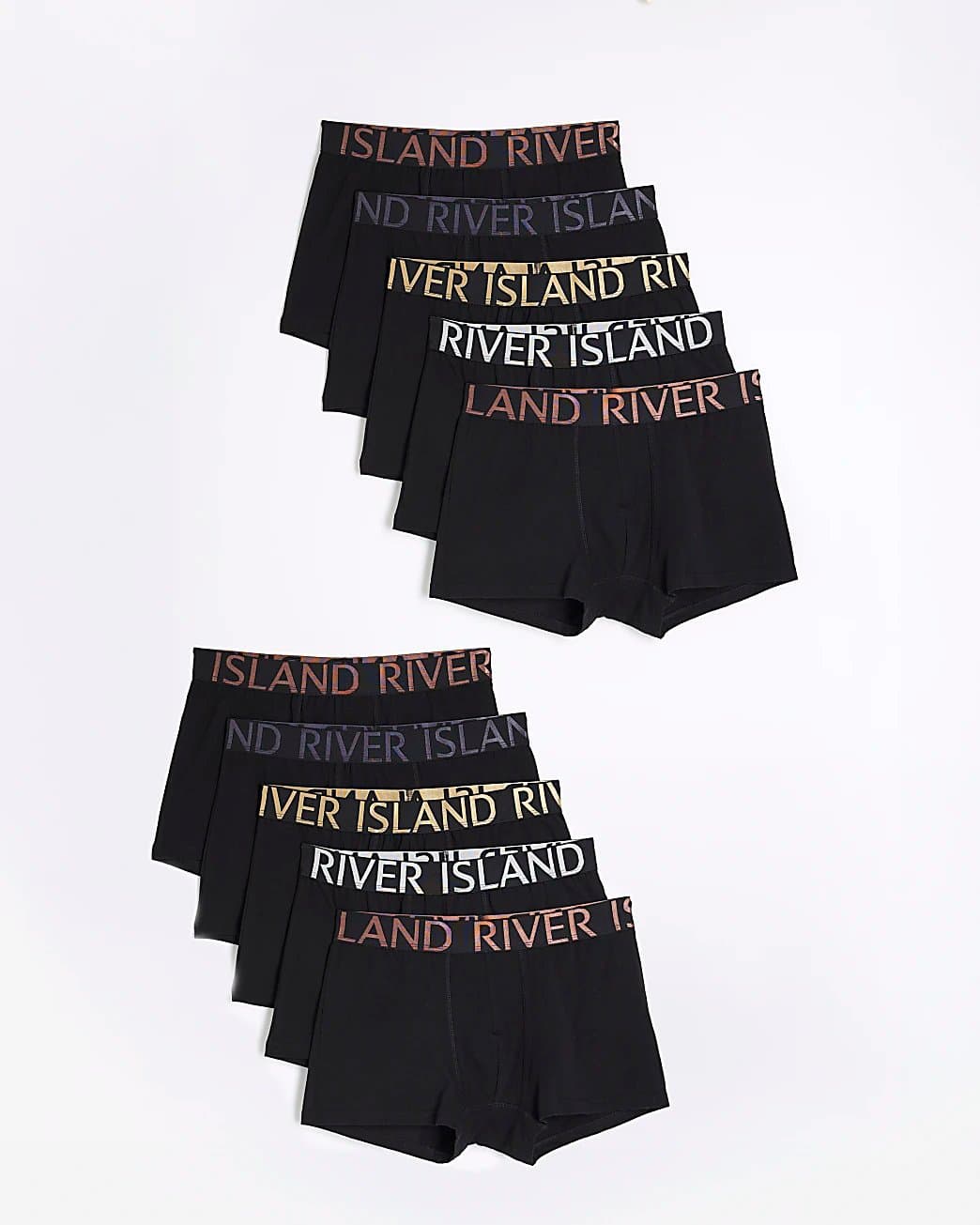 River Island Mens River Island Black 10 Pack Multi Metallic Ri Logo Boxers