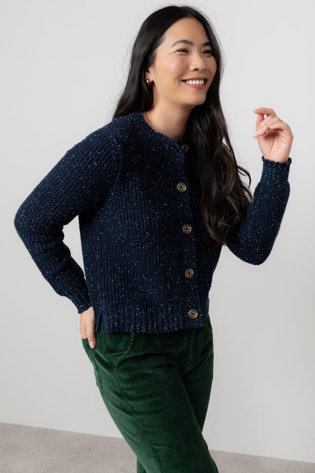 Lily & Me Lily & Me Women's June Boxy Fit Cotton Rich Ribbed Knit Cardigan in Navy - 2
