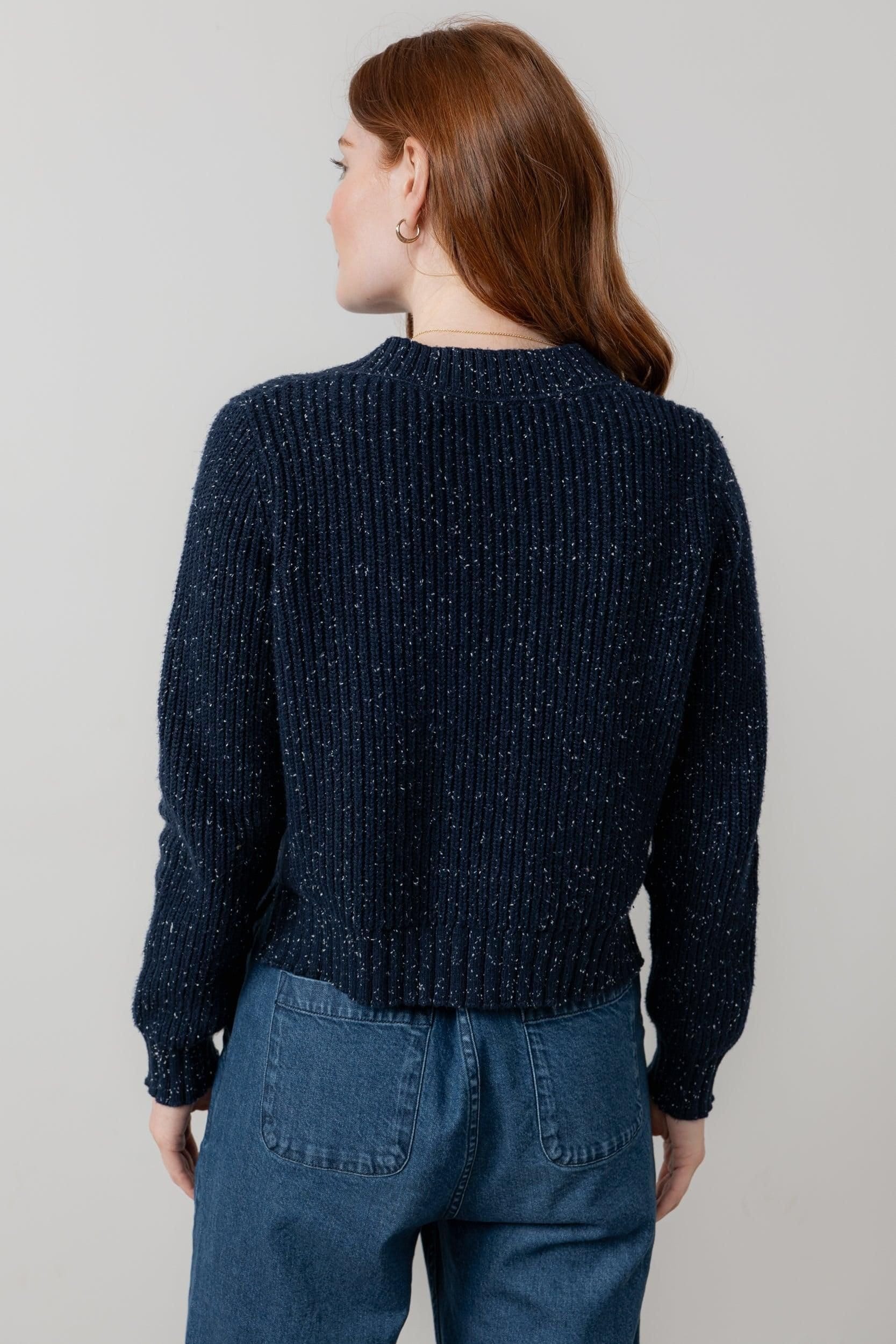 Lily & Me Lily & Me Women's June Boxy Fit Cotton Rich Ribbed Knit Cardigan in Navy - 4