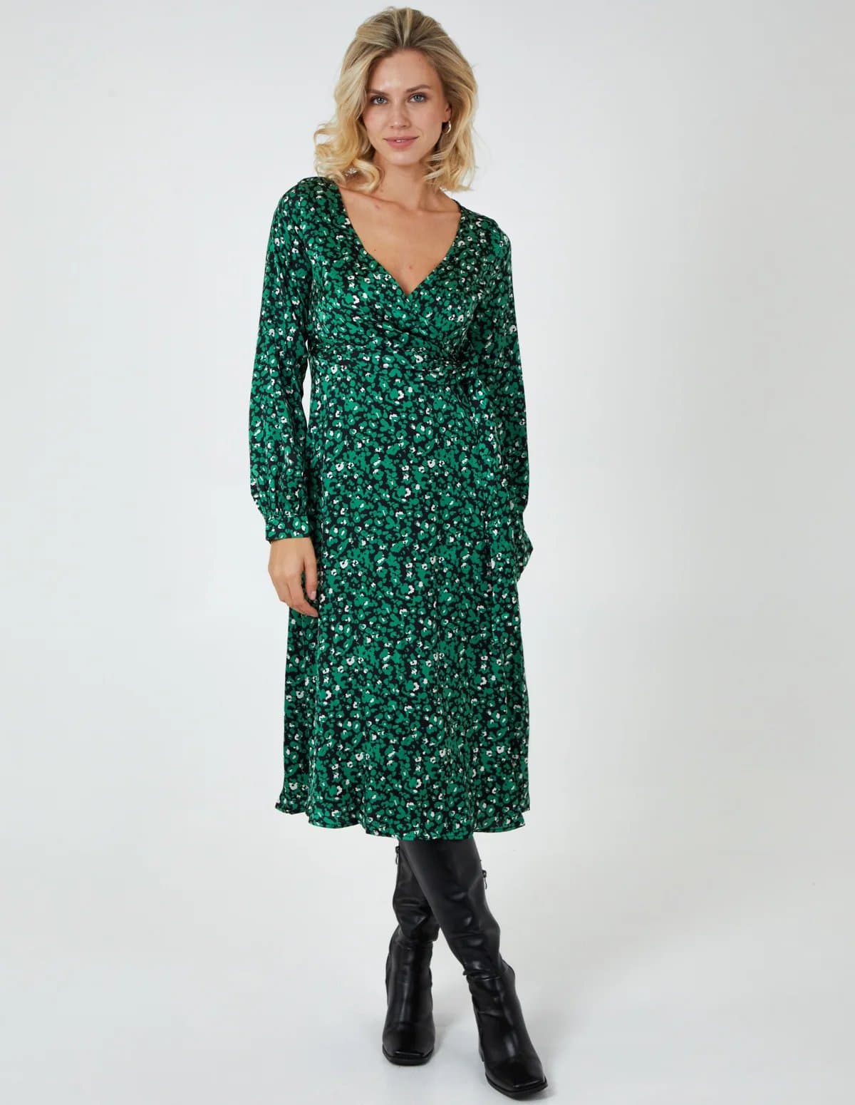 Blue Vanilla Leopard Print Wrap Midi Dress
